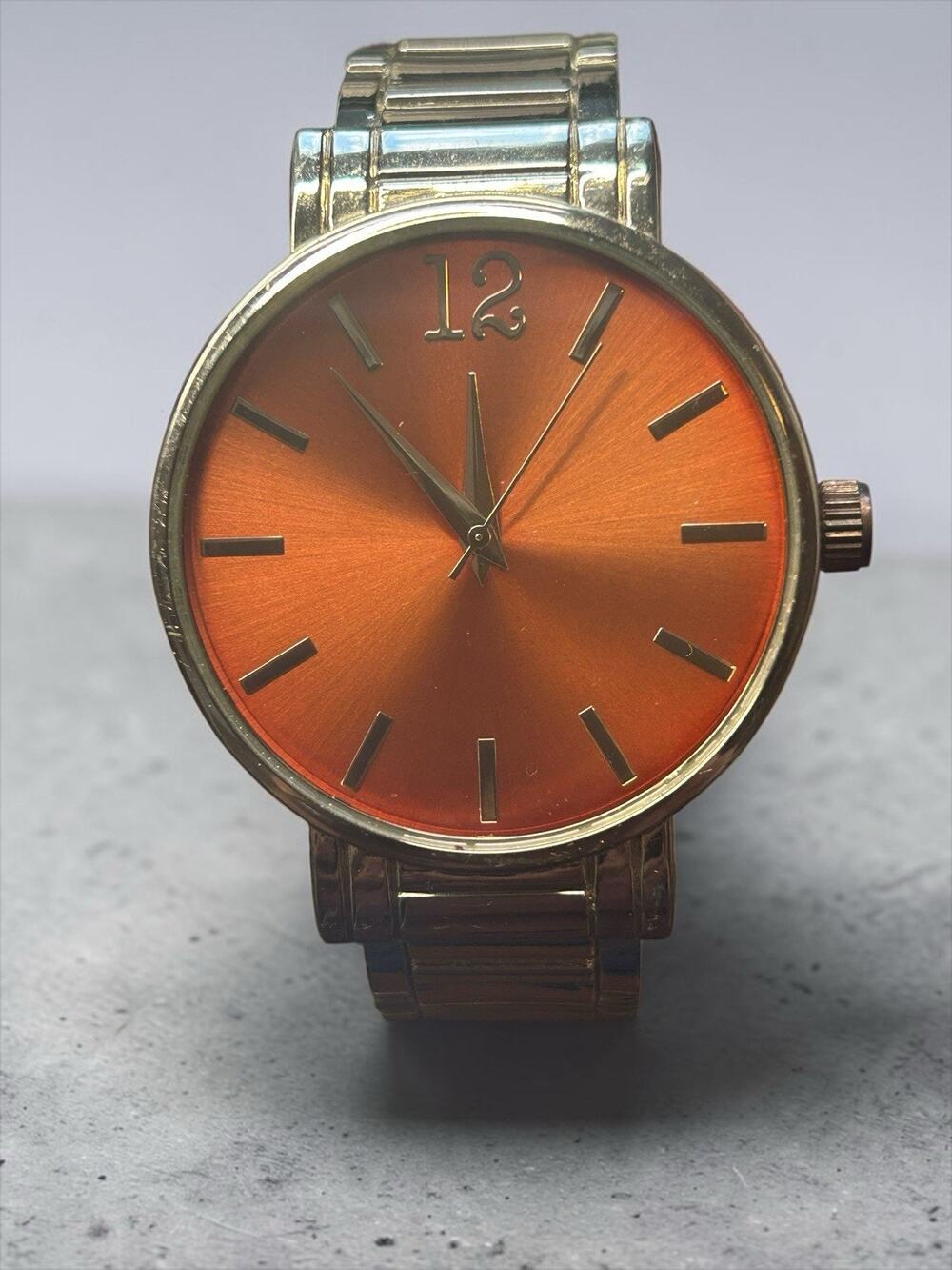 Orange Sunburst Dial Gold Cuff Bracelet Watch Ladies NOS Never Worn New Battery